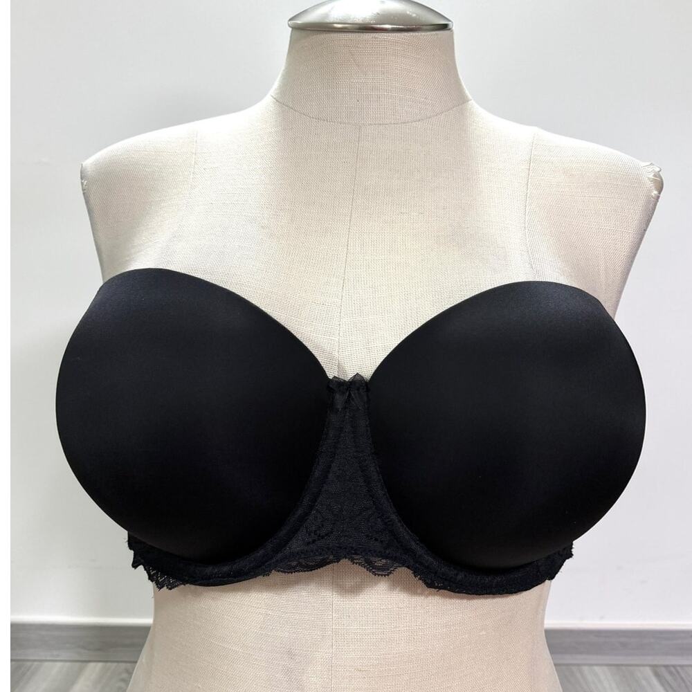 Torrid 46C Strapless Bra Black Lace Trim Padded Underwire 4-Hook Back Closure